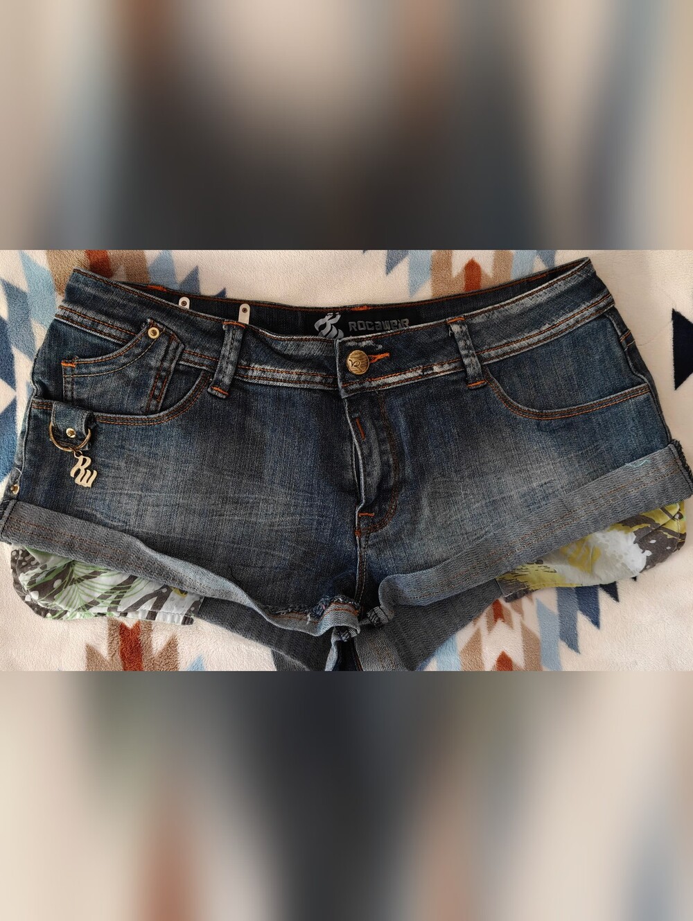 Rocawear Mid-Rise Dark Blue Rolled Hem Denim Shorts